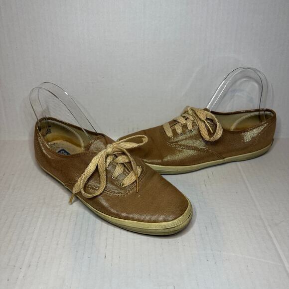 Keds Size 8.5 Lace Up Sparkle Walking Travel Sneaker Shoes Rose Gold Metallic - Picture 2 of 10